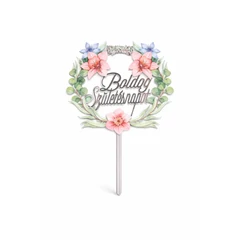 Virágos „Boldog Születésnapot” tortadísz beszúró