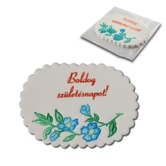 Lumea boldog születésnapot cukor táblácska Kék virágokkal