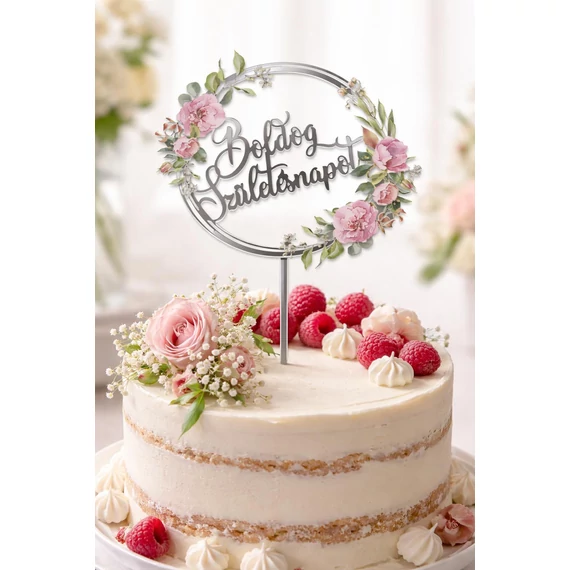 Ezüst „Boldog Születésnapot” tortadísz beszúró