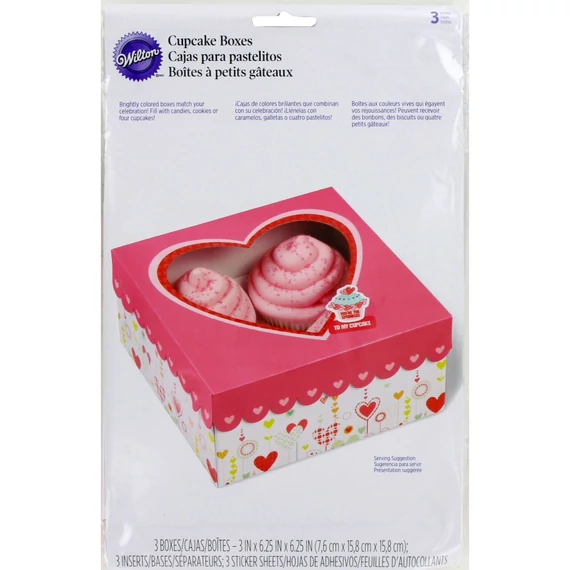 Wilton muffin dobozok szivecskés mintával – 3 darab