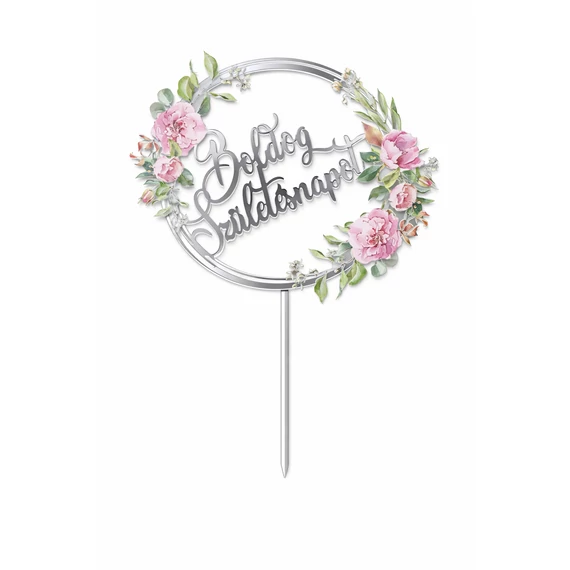 Ezüst „Boldog Születésnapot” tortadísz beszúró