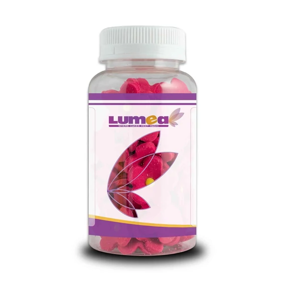 Lumea meggyszínű virágocskák Sárga középpel cukormasszából, 60g