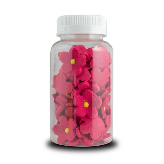 Lumea meggyszínű virágocskák Sárga középpel cukormasszából, 60g