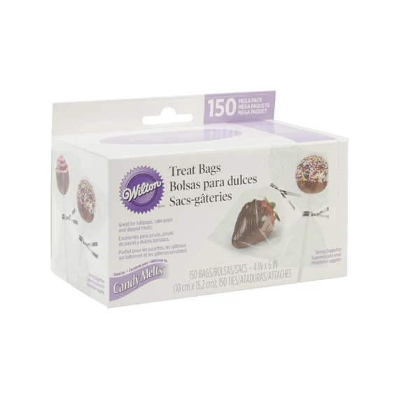 Wilton átlátszó tasakok Lollipop és nyalókák számára, ezüst szalaggal – 150 darab