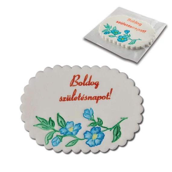 Lumea boldog születésnapot cukor táblácska Kék virágokkal