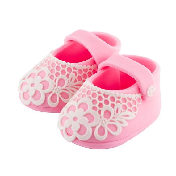 Lumea 1 pár rózsaszínű tipegő fehér csipkével cukormasszából