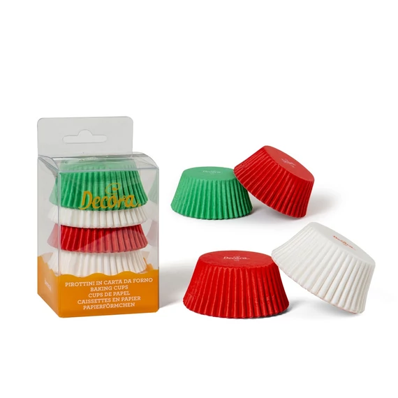 Decora fehér, piros és zöld színű muffin papír, 75 darab